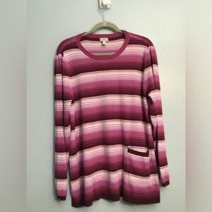 LOGO by Lori Goldstein Burgundy and Pink Striped Long Sleeve Top
